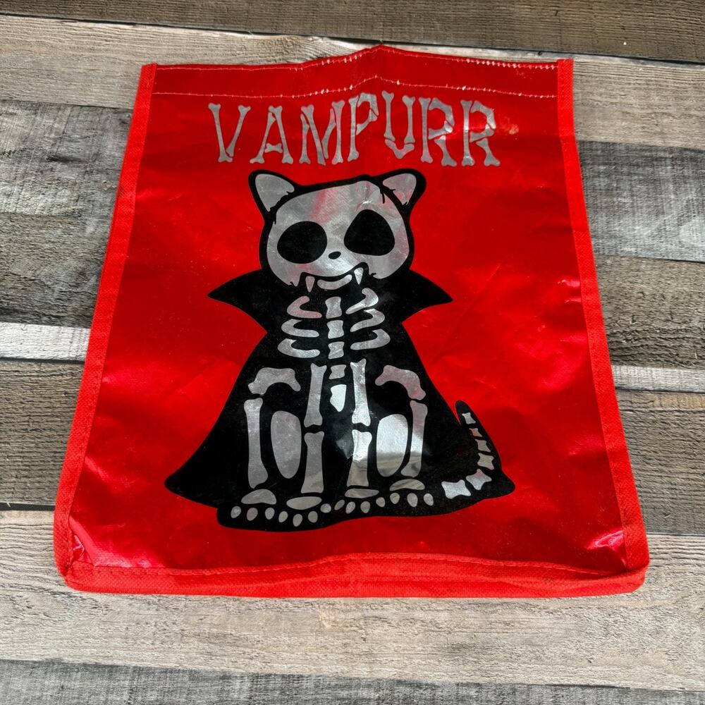 Halloween Tote Bag Vampurr Skeleton Kitten Design